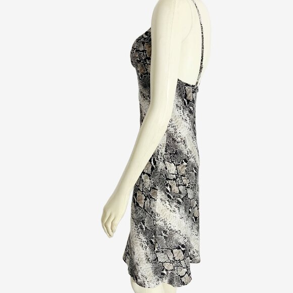 Vintage Y2K Satin Snakeskin Print Slip Dress with Cowl Neckline / Medium-Large - Picture 7 of 10